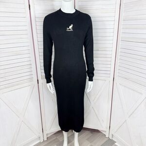 H&M x Kangol Logo Embroidered Ribbed Knit Bodycon Sheath Midi Dress Black Large